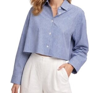 NWT Madewell Blue White Striped Poplin‎ Straight Hem Shirt XL Button-up Boxy